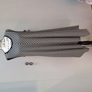 Womens Black & White Striped Midi Dress Asymmetrical Hem Preppy Sz.XL
